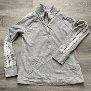 Grey LP pullover, knit detail on sleeves